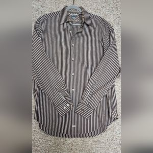 Johnston and Murphy Brown Striped Long Sleeve Tailored Fit Large